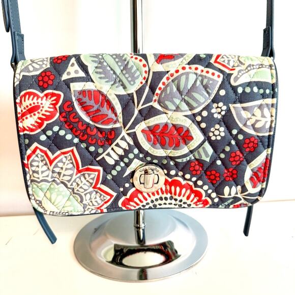 Vera Bradley Flap Zipper Closure Wallet Purse Crossbody Blue/Gray Timeless - Picture 3 of 11